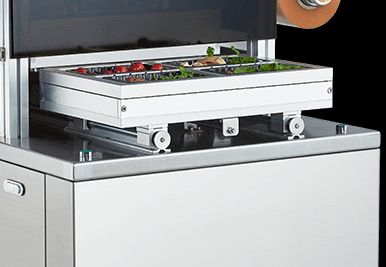 Full-Automatic Modified Atmosphere Vertical Tray Sealer DQ400L-E with Food Grade 304 Stainless Steel and 6061 Anodized Aluminum Mold for Food Packaging